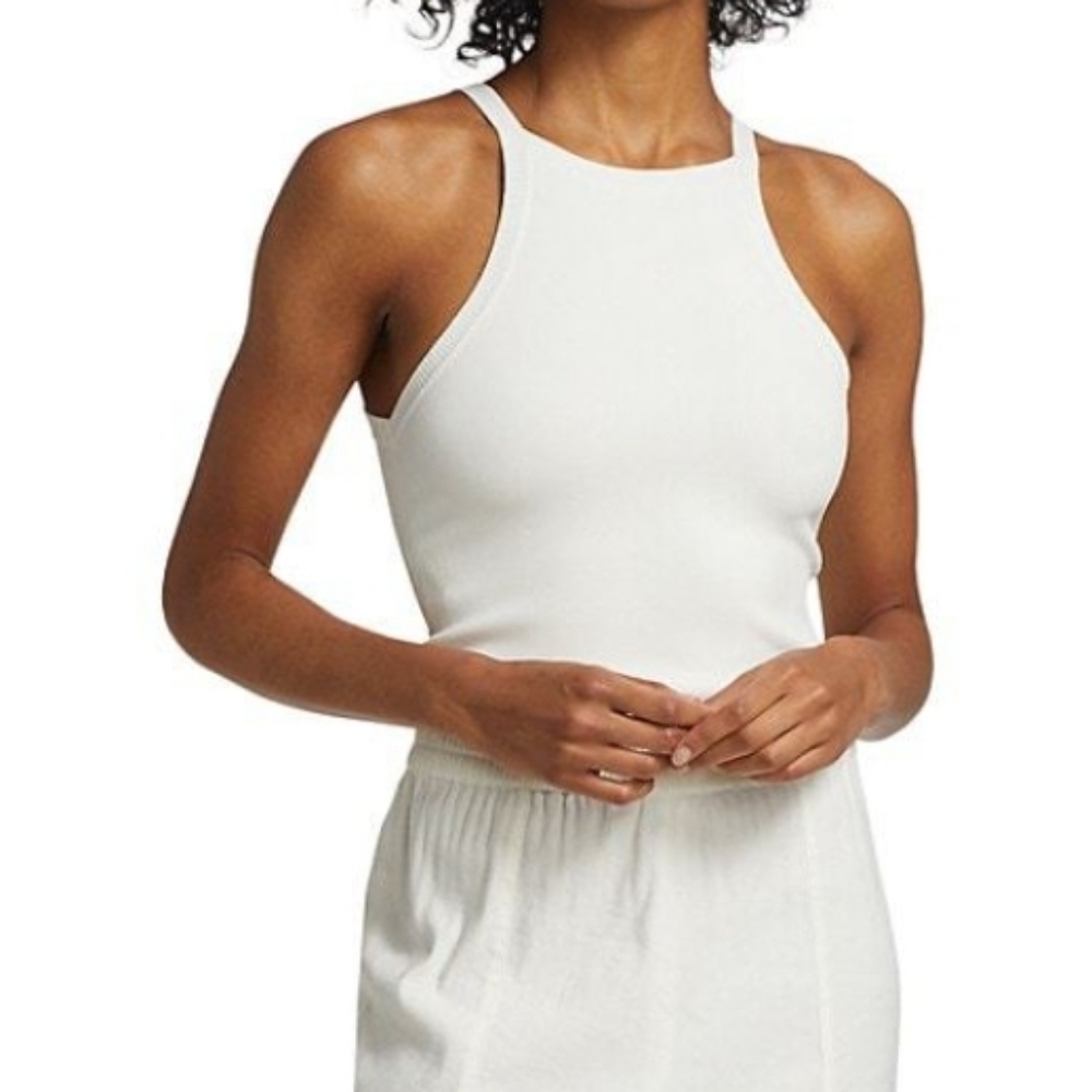 Alice + Olivia White Cabot High Neck Fitted Straightneck Cropped Tank M